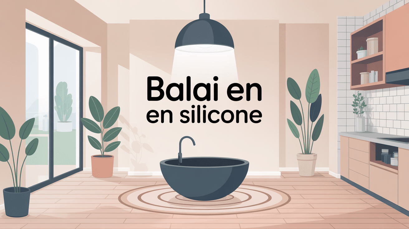 balai en silicone au centre d'un intérieur propre sur différents sols