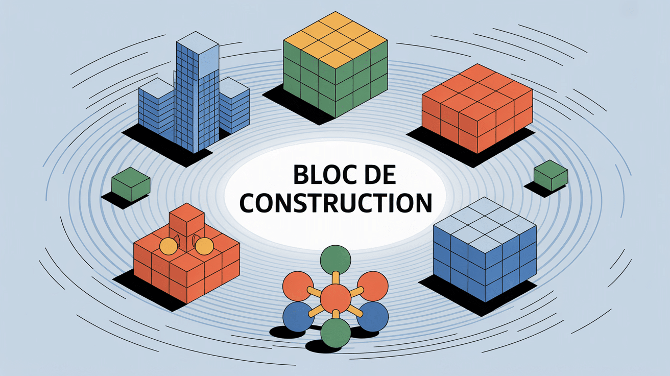 Illustration concept bloc de construction pour bâtiment science numérique