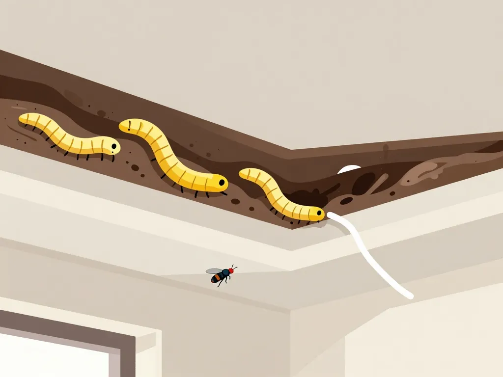 Origine asticot au plafond maison coupe