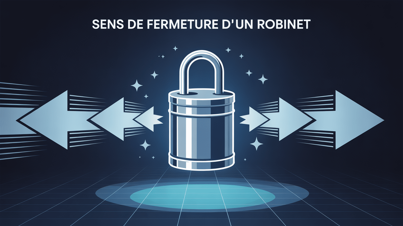 Schéma montrant dans quel sens fermer un robinet, flèches rotation droite