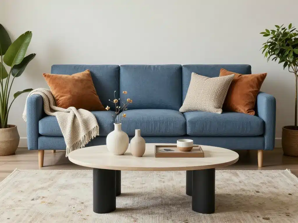 deco salon canape bleu accessoires décoratifs photo