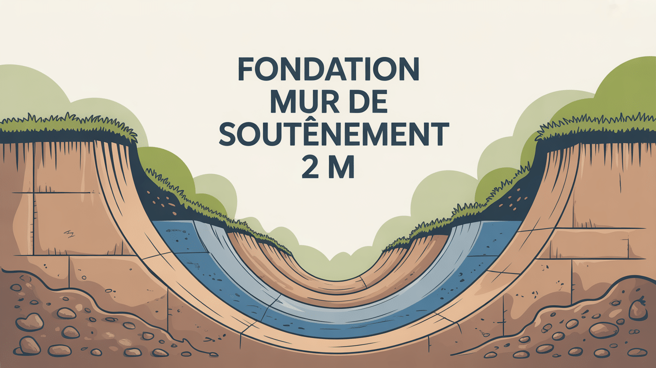 coupe fondation mur soutenement 2m stabilité drainage