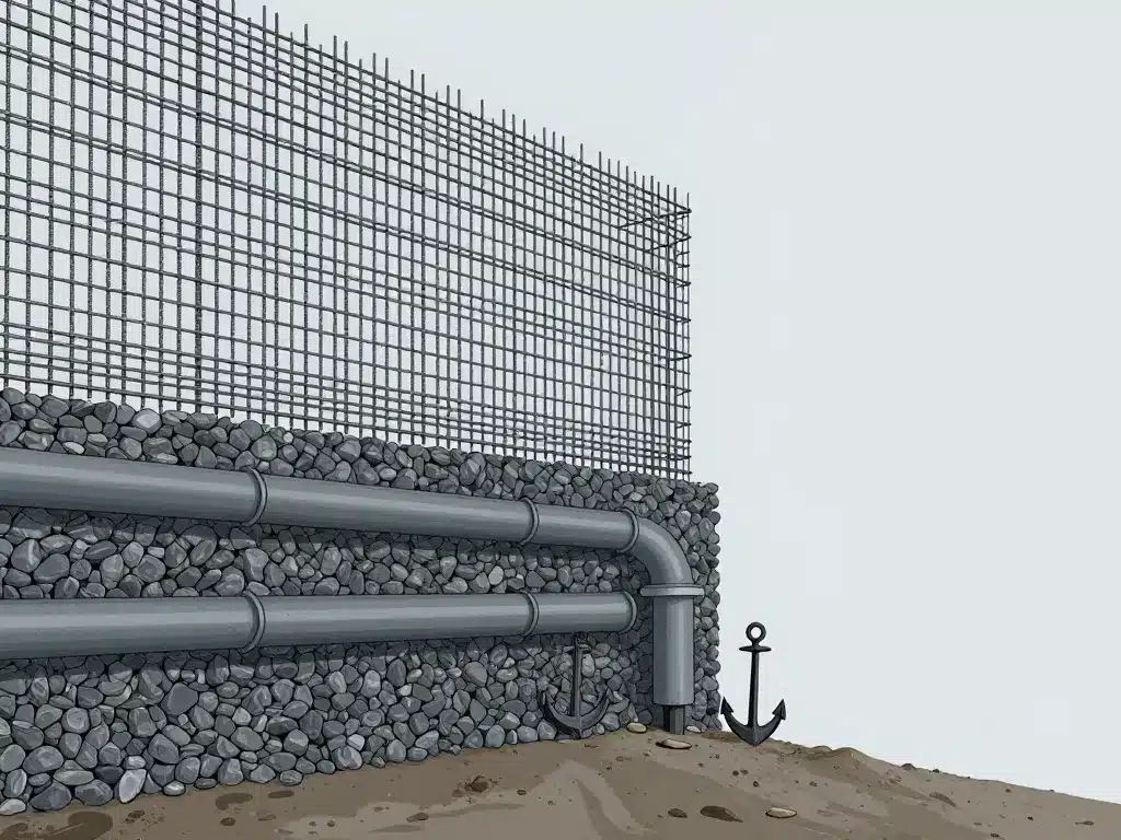 ferraillage drainage fondation mur soutenement 2m