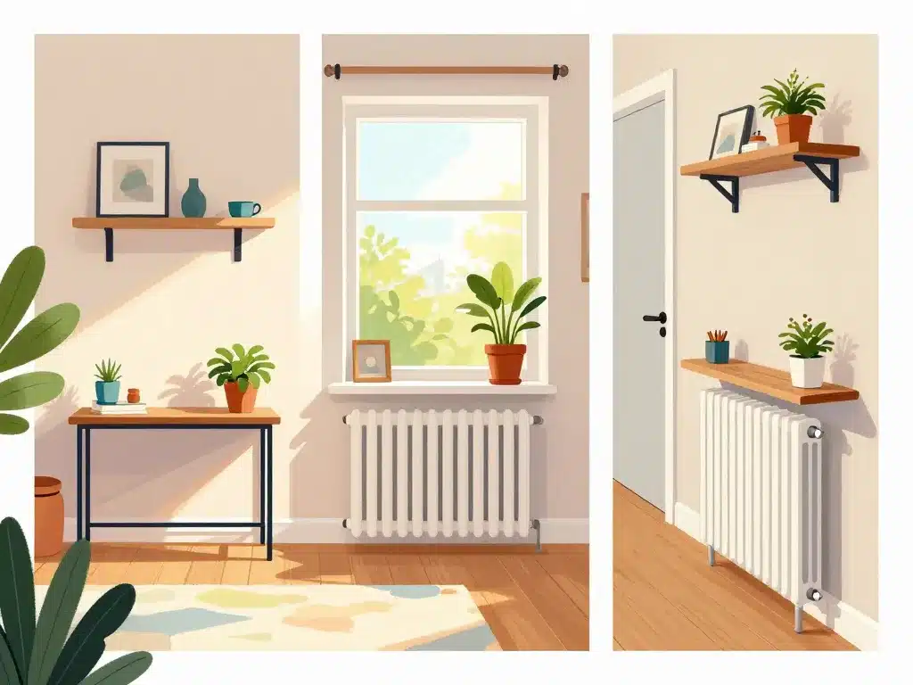 idées déco meuble sur radiateur salon fenêtre couloir