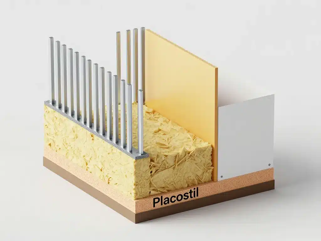 coupe 3d placostil isolant structure métal et plaques