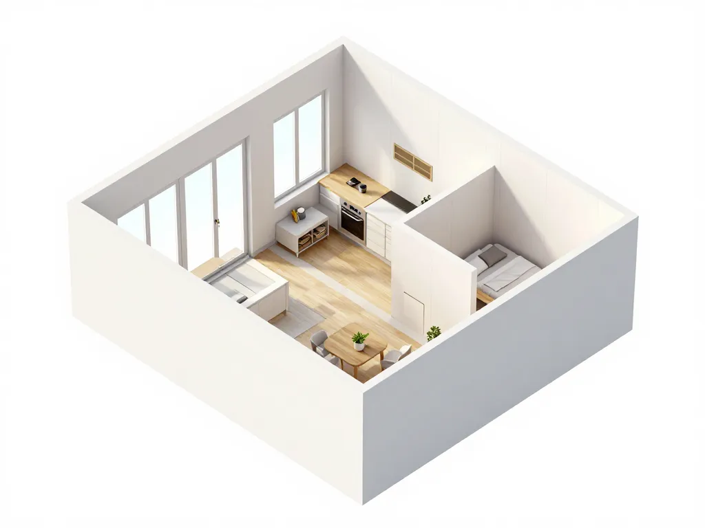 Schéma d'organisation d'un petit loft avec zones distinctes