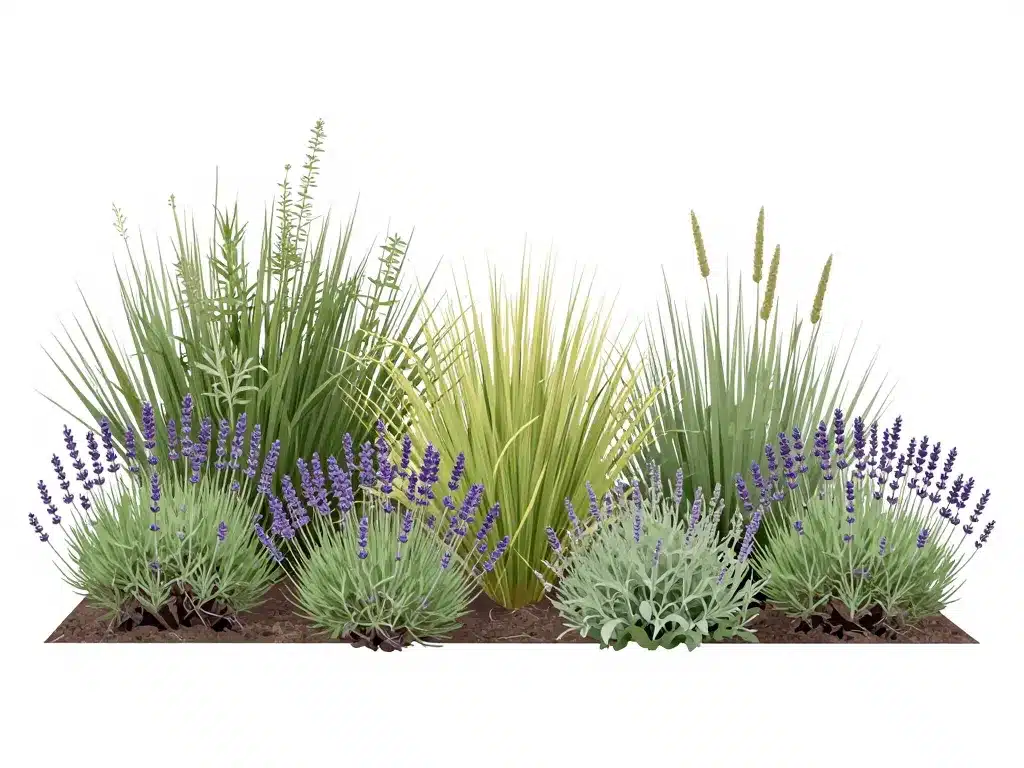 schéma de plantation bordure lavande et graminées