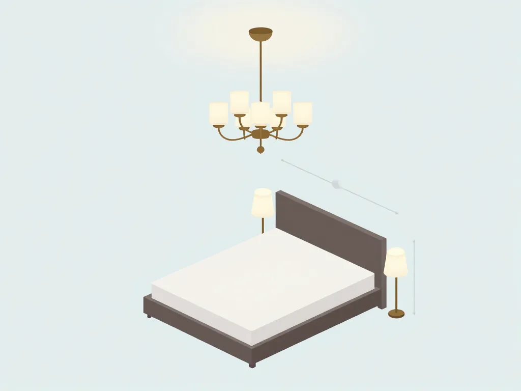 schéma position et hauteur lustre moderne pour chambre