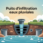 Illustration puits d'infiltration eaux pluviales terrain résidentiel