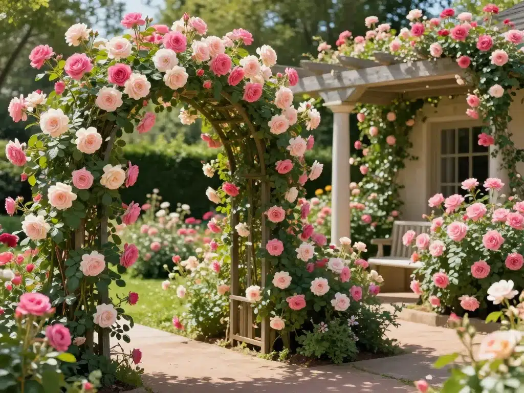 rosa eden rose décor pergola arche mur