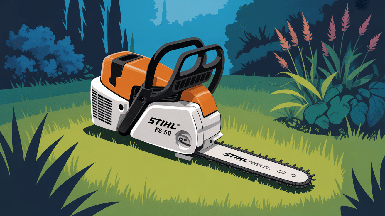 stihl fs 50 débroussailleuse sur jardin entretenu