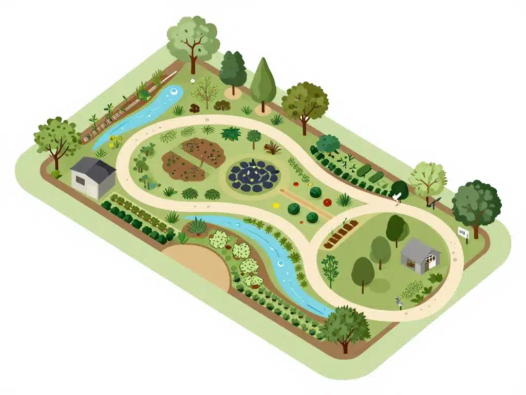 plan de potager permaculture schéma zones chemins