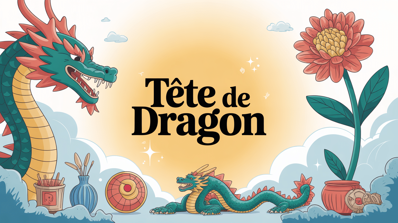 illustration tete de dragon symboles objets plantes