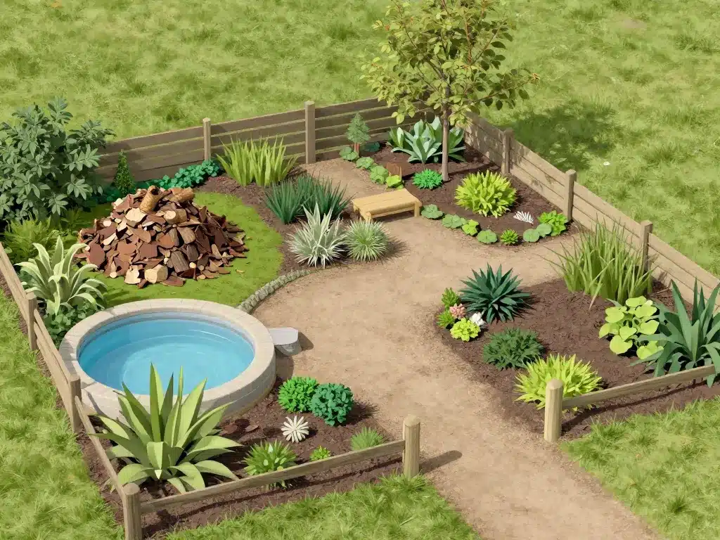 jardin familial avec zone sécurisée pour trou de hérisson dans le jardin