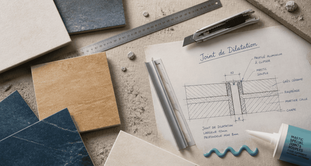 Carrelage joint de dilatation sur plan DTU atelier