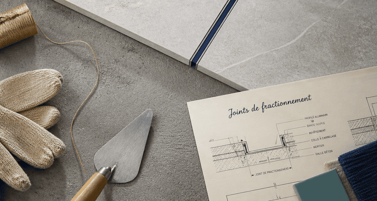 Carrelage joint de fractionnement sur dalle béton chantier