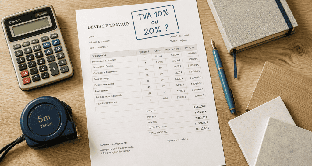 comment savoir si tva à 10 ou 20 travaux sur un devis