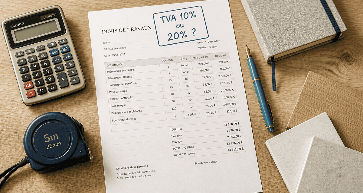 comment savoir si tva à 10 ou 20 travaux sur un devis