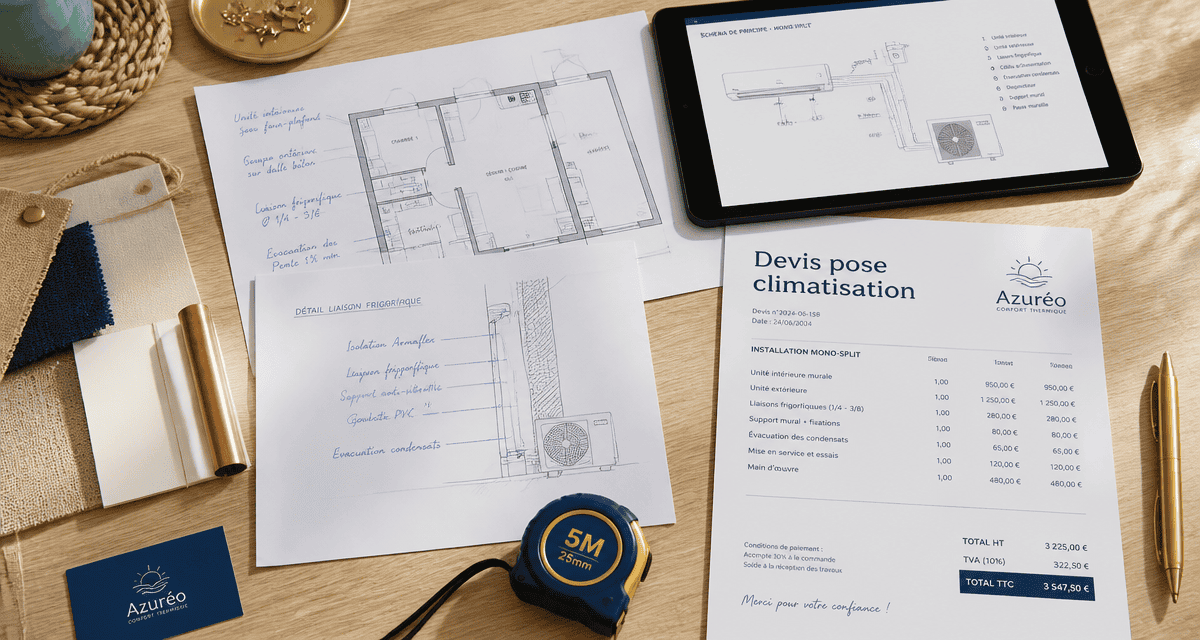 devis pose climatisation sur bureau avec plans et outils