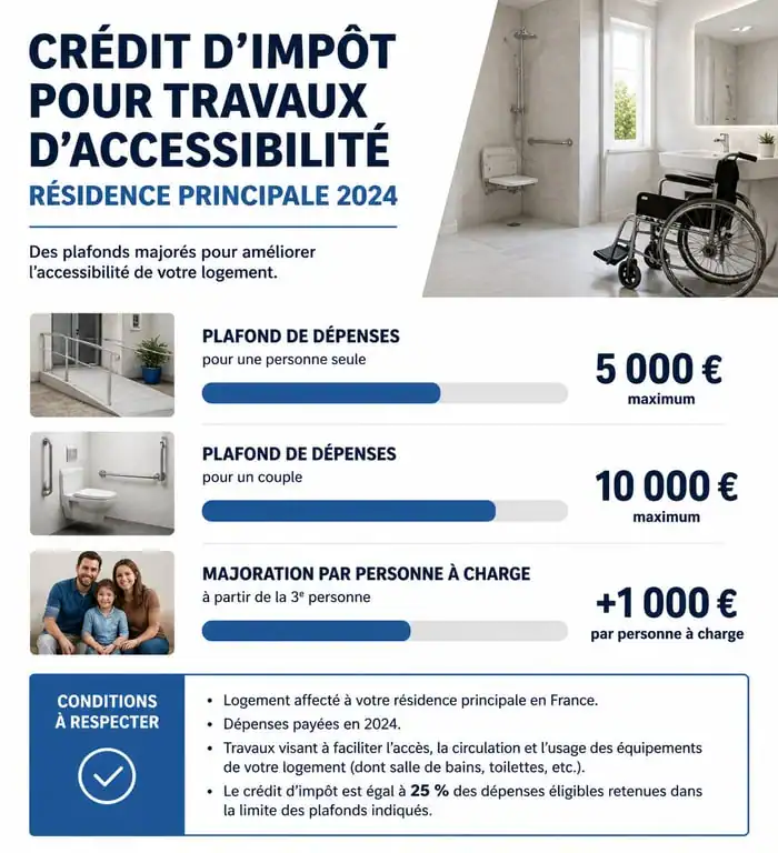 Plafonds des travaux déductibles impôts résidence principale 2024 pour l'accessibilité