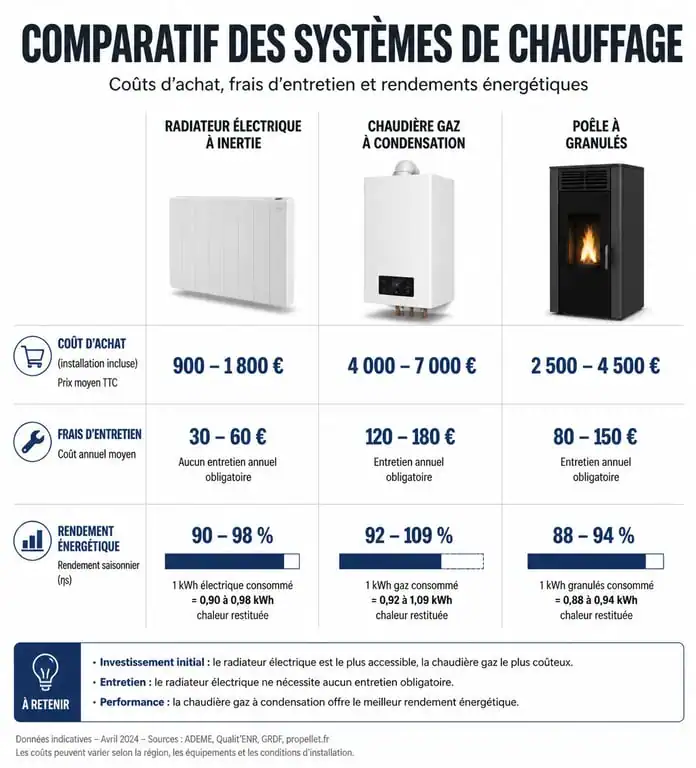 Comparatif des systèmes de chauffage individuel électrique, gaz et bois : coûts et rendements