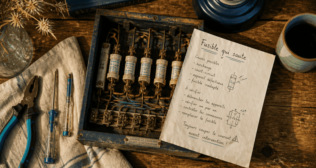 Fusible qui saute sur tableau électrique avec outils