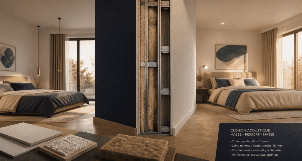 Isolation cloison entre 2 chambres vue coupe
