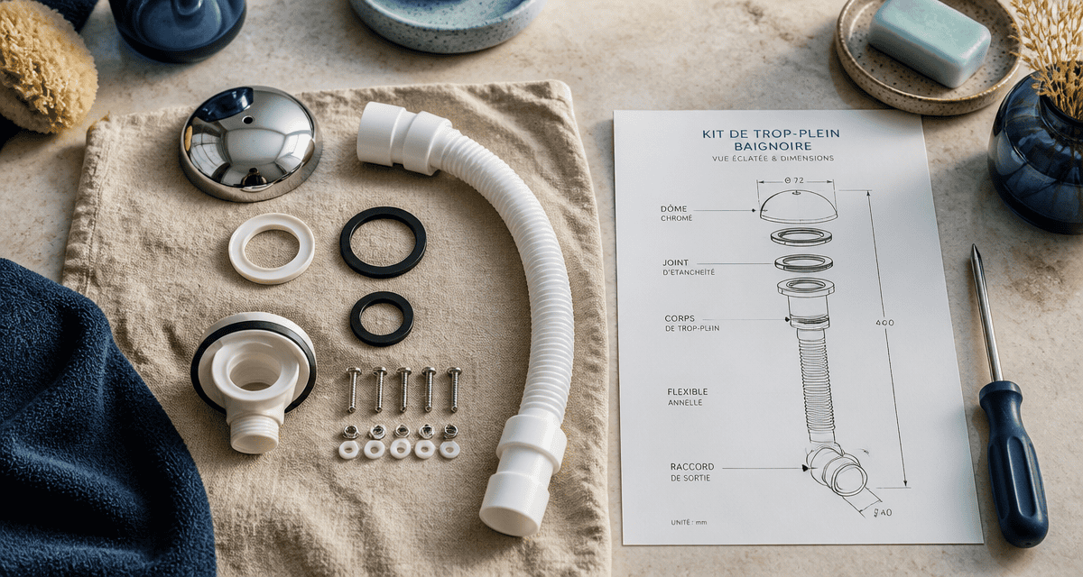 kit trop plein baignoire complet sur plan technique