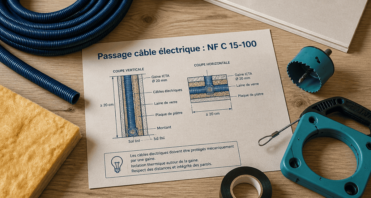 passage câble électrique dans cloison placo norme outils schéma
