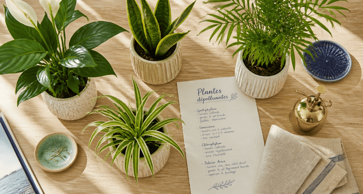 plantes d'interieur depolluante en pots sur table