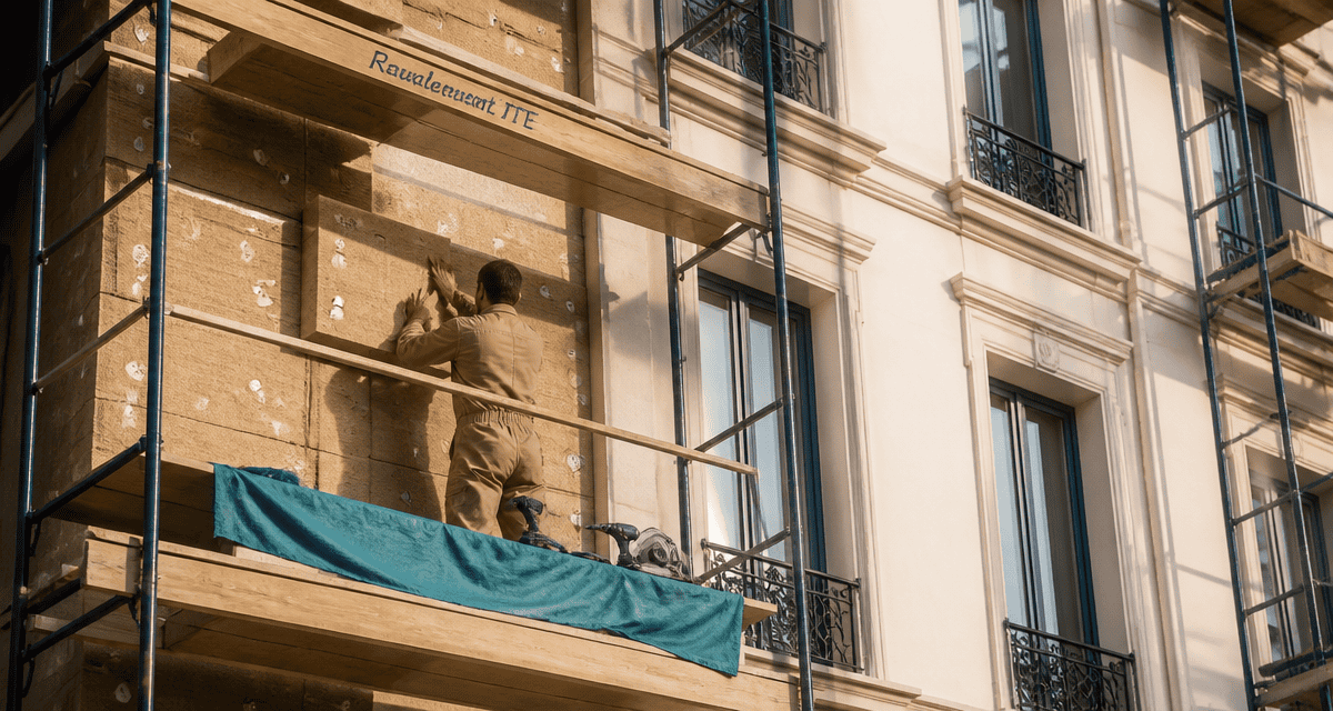 Ravalement ITE sur façade immeuble ancien en rénovation