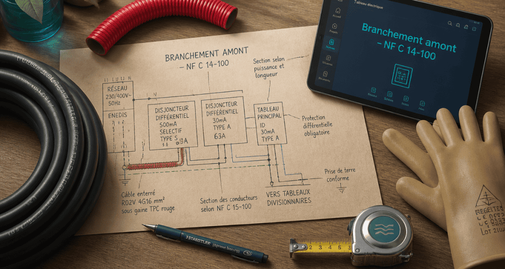 schéma branchement avant compteur edf sur bureau artisan