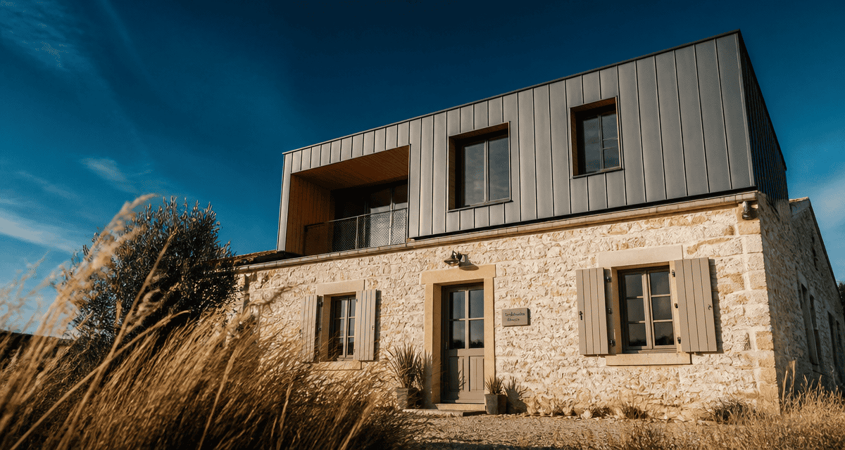 Surélévation maison ancienne contemporaine en pierre et bois