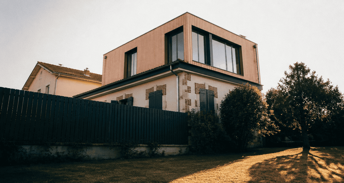 Surélévation maison et voisinage, étage ajouté moderne