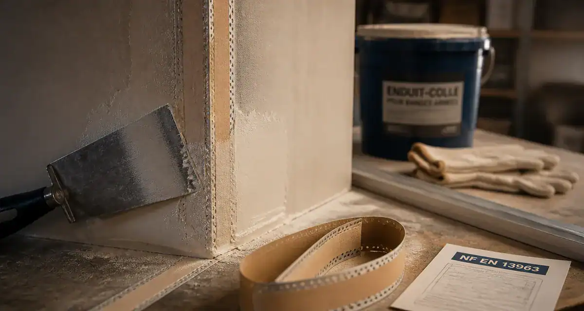Bande armée pour plaques de plâtre en pose, prêt pour enduit-colle
