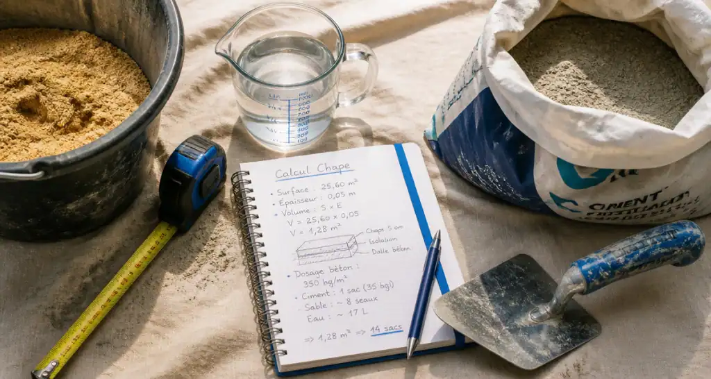 calcul pour une chape outils matériaux chantier