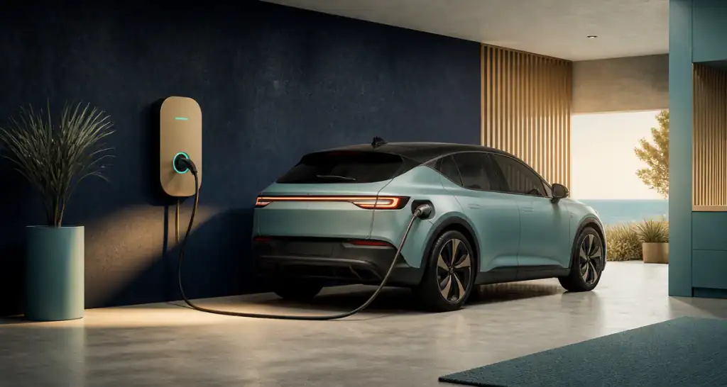 chargeur domestique voiture electrique dans garage