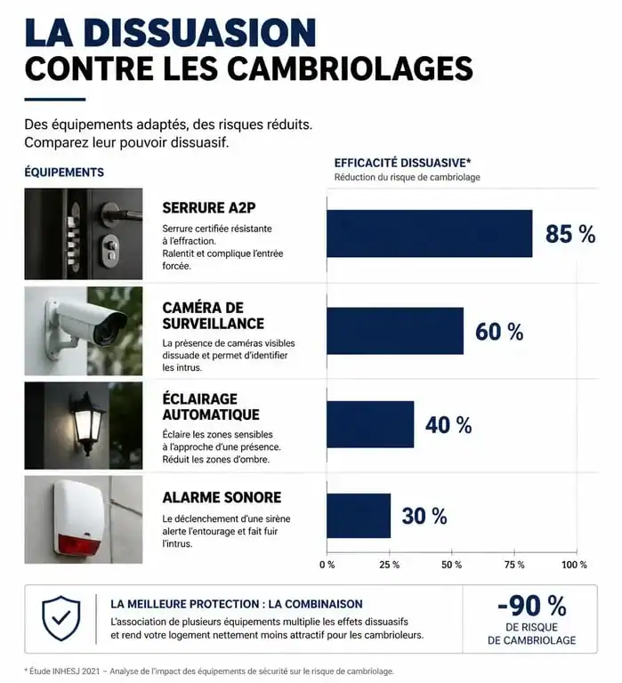 Infographie des niveaux de dissuasion contre le cambriolage et équipements de sécurité