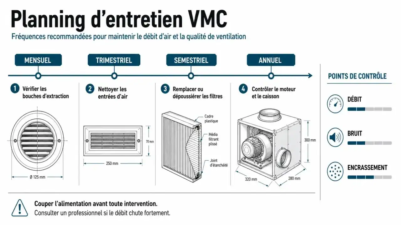 Calendrier de maintenance VMC : fréquence de nettoyage des bouches et filtres