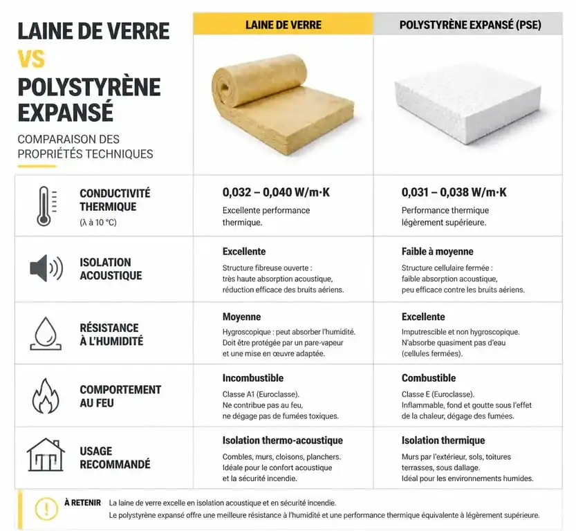 Infographie comparative : isolation laine de verre vs polystyrène pour vos travaux de rénovation
