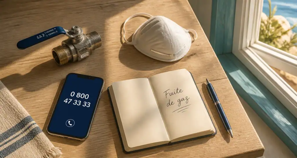 fuite de gaz qui appeler numéro urgence sur table