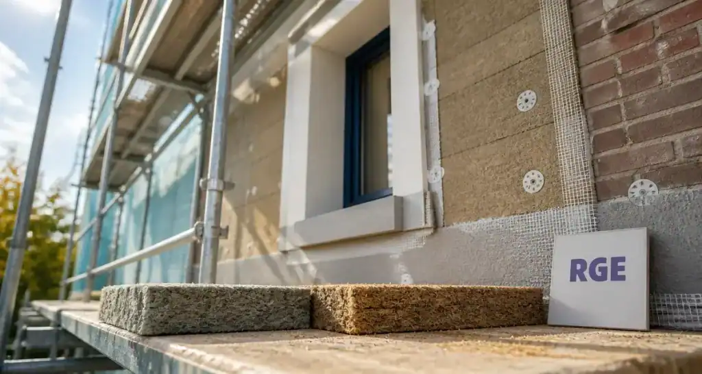 Meilleur isolant exterieur en ITE : laine de roche et fibre de bois sur façade