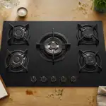 plaque de cuisson gaz 5 feux facile à nettoyer sur plan de travail