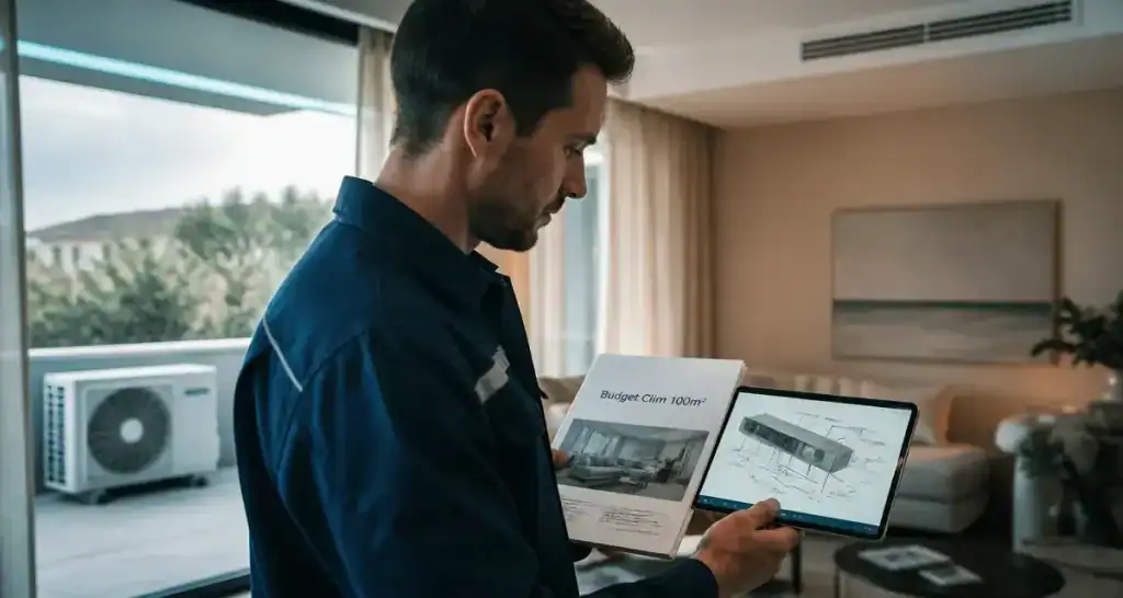 Prix climatisation maison 100m2 : technicien et schéma de clim gainable