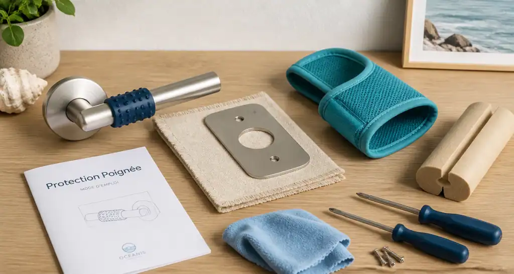 protection poignee accessoires sur plan bois