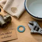 robinet radiateur fuite et outils sur plan de travail