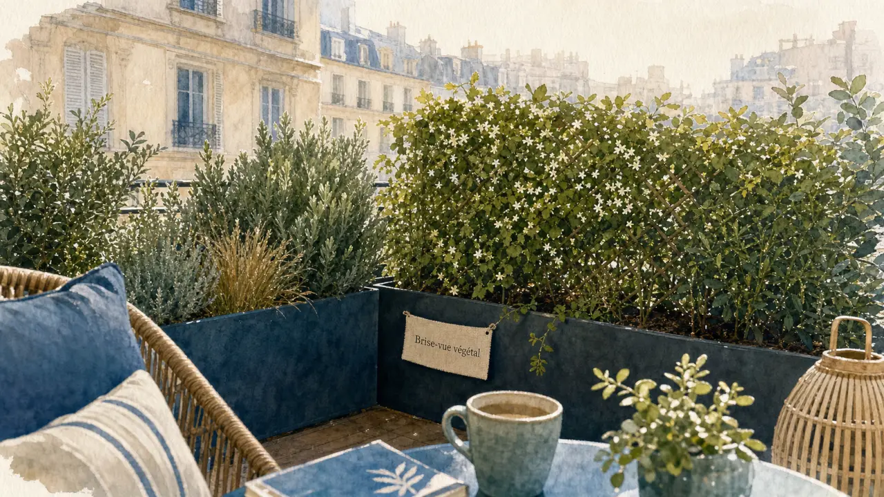 Brise vue plante : brise-vue végétal en bacs sur terrasse urbaine