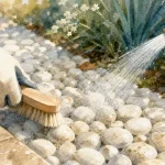 Comment nettoyer des galets blancs qui verdissent : brosse douce et jet d’eau