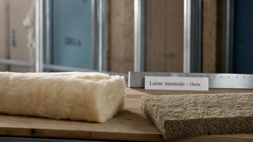 Différence entre laine de verre et laine de roche : panneaux de laine minérale sur chantier