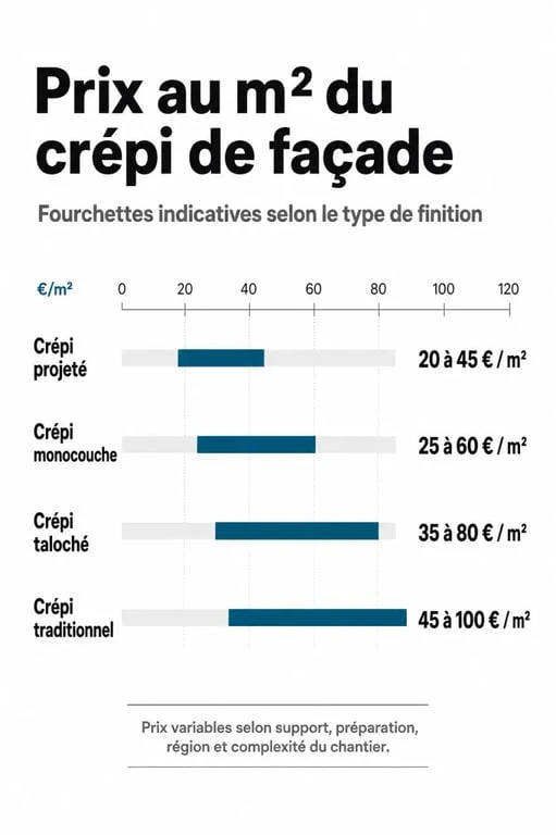 Comparatif des prix au m² pour le crépi d'une maison de 100m2 selon la technique choisie